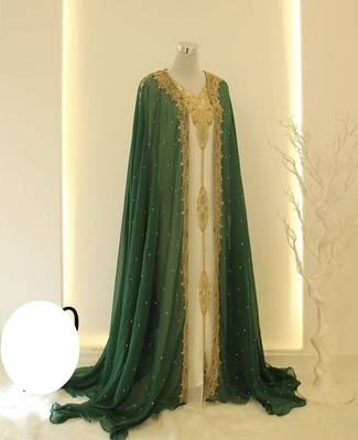 Green & White Handcrafted Zari work Stitched Dress Georgette Kaftan Party Wear Wedding Dresses 1