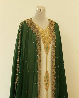Green & White Handcrafted Zari work Stitched Dress Georgette Kaftan Party Wear Wedding Dresses 2