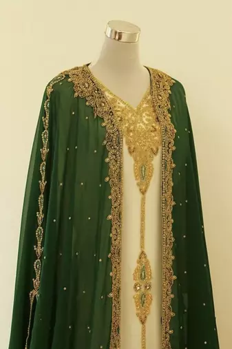 Green & White Handcrafted Zari work Stitched Dress Georgette Kaftan Party Wear Wedding Dresses