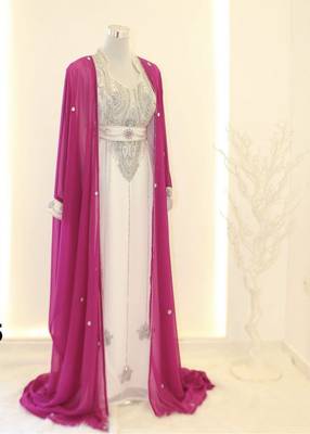 Pink & White Handcrafted Zari work Stitched Dress Georgette Kaftan Party Wear Wedding Dresses 1