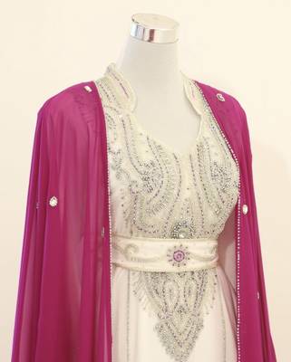 Pink & White Handcrafted Zari work Stitched Dress Georgette Kaftan Party Wear Wedding Dresses 2