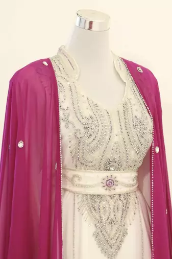 Pink & White Handcrafted Zari work Stitched Dress Georgette Kaftan Party Wear Wedding Dresses