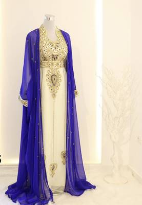 Royal-blue & White Handcrafted Zari work Stitched Dress Georgette Kaftan Party Wear Wedding Dresses 1