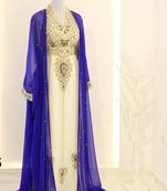 Royal-blue & White Handcrafted Zari work Stitched Dress Georgette Kaftan Party Wear Wedding Dresses