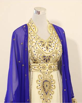 Royal-blue & White Handcrafted Zari work Stitched Dress Georgette Kaftan Party Wear Wedding Dresses 2