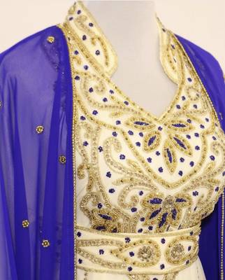 Royal-blue & White Handcrafted Zari work Stitched Dress Georgette Kaftan Party Wear Wedding Dresses 3