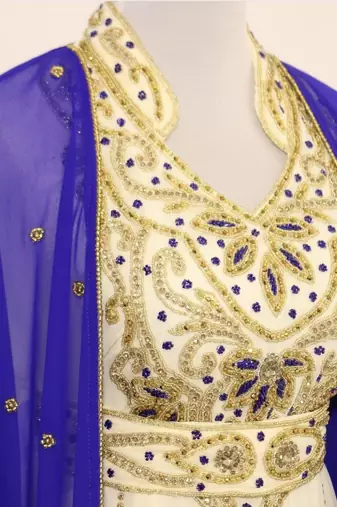 Royal-blue & White Handcrafted Zari work Stitched Dress Georgette Kaftan Party Wear Wedding Dresses