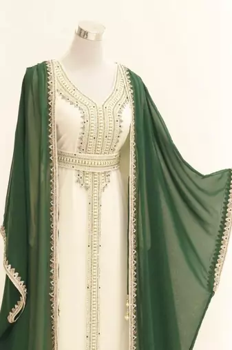 Green Georgette Embroidered Kaftan Gown