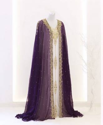 Grand Purple & White Layered Kaftan with Golden Zari Work | Luxury Party & Event Wear 1