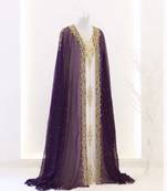 Grand Purple & White Layered Kaftan with Golden Zari Work | Luxury Party & Event Wear