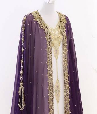 Grand Purple & White Layered Kaftan with Golden Zari Work | Luxury Party & Event Wear 2