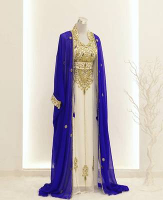 Royal-blue & White Handcrafted Zari work Stitched Dress Georgette Kaftan Party Wear Wedding Dresses 1
