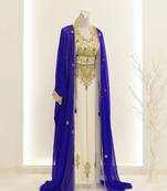 Royal-blue & White Handcrafted Zari work Stitched Dress Georgette Kaftan Party Wear Wedding Dresses