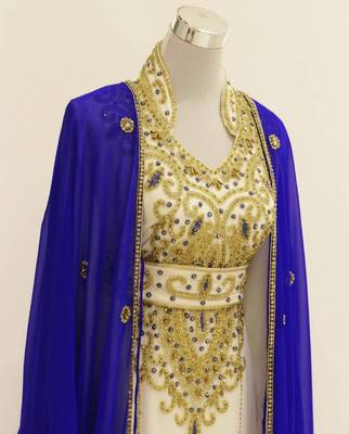 Royal-blue & White Handcrafted Zari work Stitched Dress Georgette Kaftan Party Wear Wedding Dresses 2