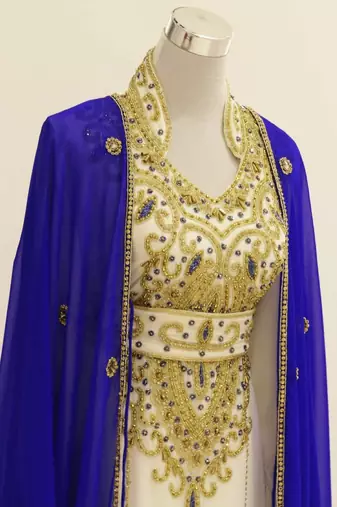 Royal-blue & White Handcrafted Zari work Stitched Dress Georgette Kaftan Party Wear Wedding Dresses
