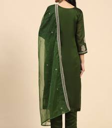 Green Silk Embroidery Salwar Suit Set Kurta Pant with Dupatta for Women