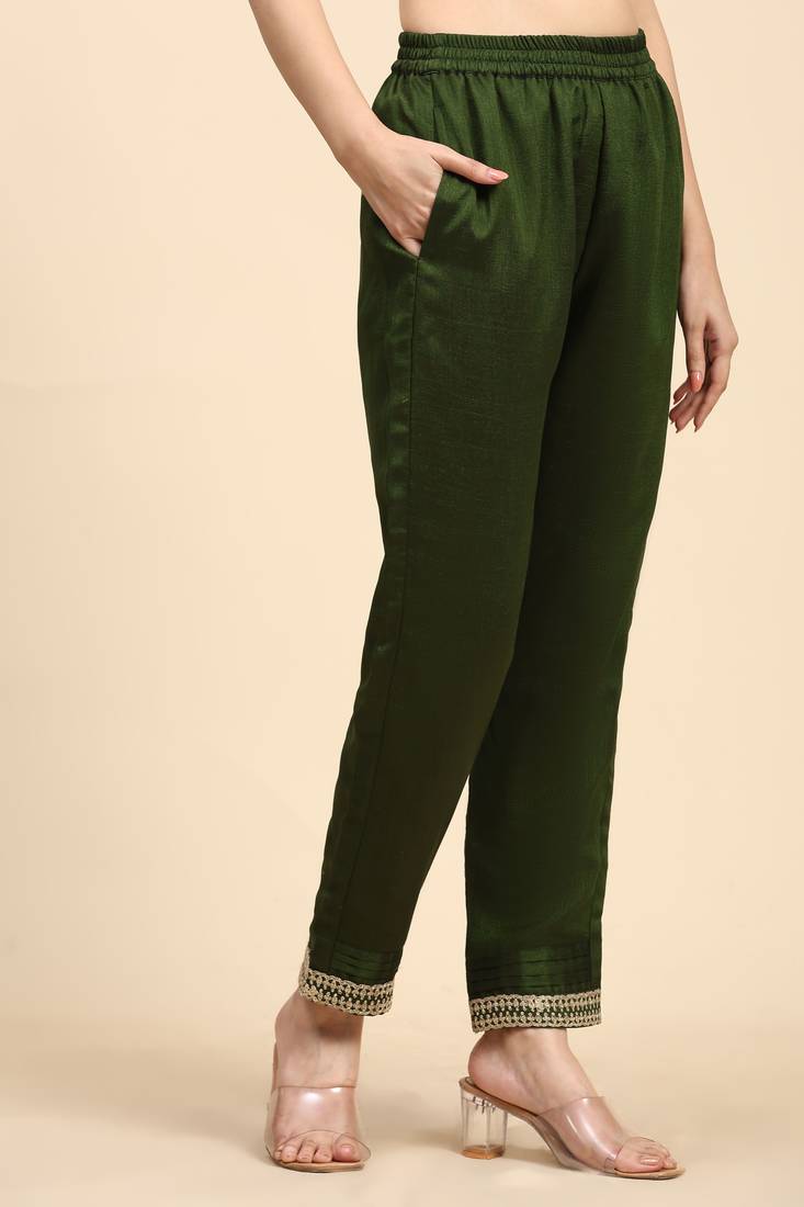 Green Silk Embroidery Salwar Suit Set Kurta Pant with Dupatta for Women