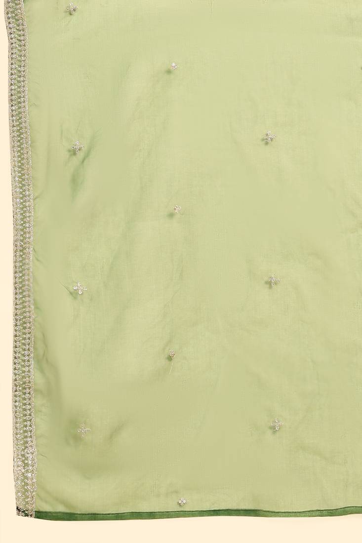 Green Silk Embroidery Salwar Suit Set Kurta Pant with Dupatta for Women