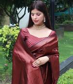Maroon Woven Faux Kanjivaram Silk Saree With Blouse Piece