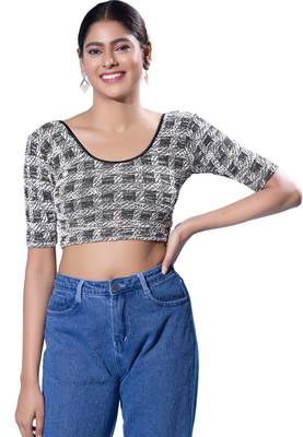 Non-Padded Jacquard Round Neck  Blouse 1