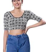 Non-Padded Jacquard Round Neck  Blouse