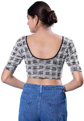 Non-Padded Jacquard Round Neck  Blouse 2
