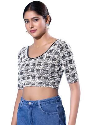 Non-Padded Jacquard Round Neck  Blouse 3