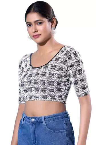 Non-Padded Jacquard Round Neck  Blouse