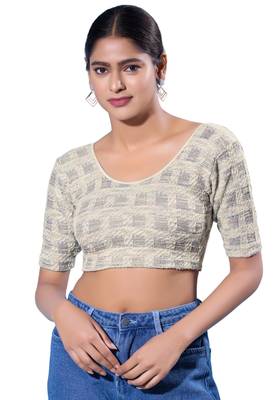 Non-Padded Jacquard Round Neck  Blouse 1