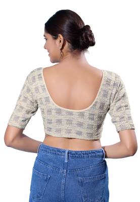 Non-Padded Jacquard Round Neck  Blouse 2