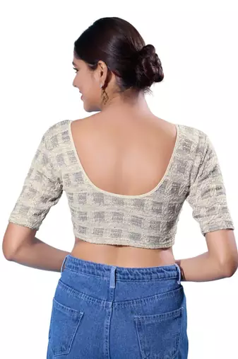 Non-Padded Jacquard Round Neck  Blouse