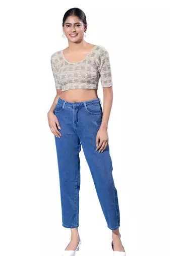 Non-Padded Jacquard Round Neck  Blouse