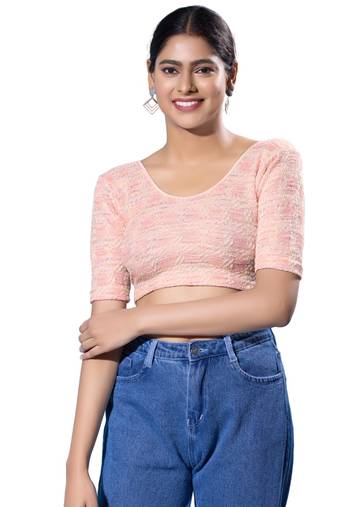 Non-Padded Jacquard Round Neck  Blouse