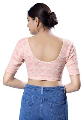 Non-Padded Jacquard Round Neck  Blouse 2