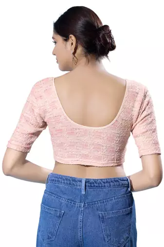 Non-Padded Jacquard Round Neck  Blouse
