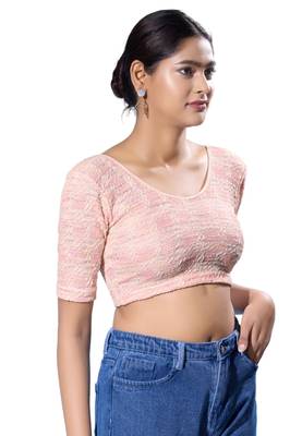 Non-Padded Jacquard Round Neck  Blouse 3