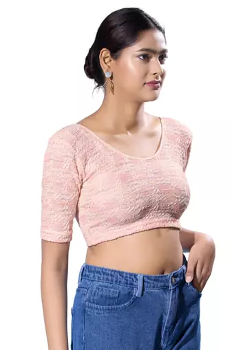 Non-Padded Jacquard Round Neck  Blouse