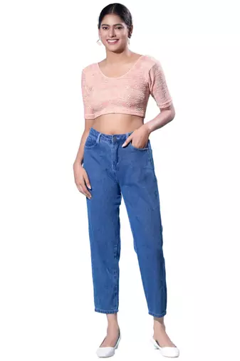 Non-Padded Jacquard Round Neck  Blouse