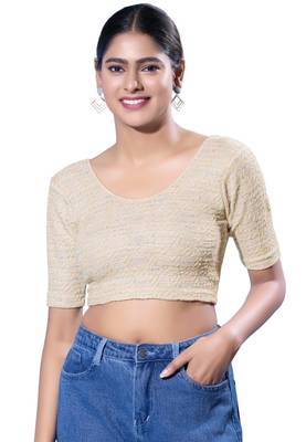 Non-Padded Jacquard Round Neck  Blouse 1