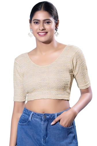 Non-Padded Jacquard Round Neck  Blouse