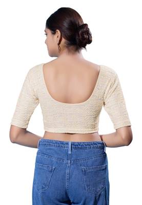 Non-Padded Jacquard Round Neck  Blouse 2