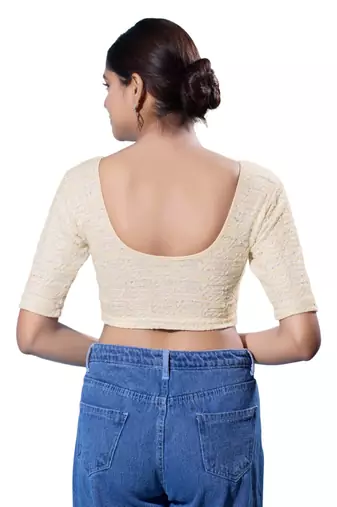 Non-Padded Jacquard Round Neck  Blouse