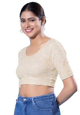Non-Padded Jacquard Round Neck  Blouse 3