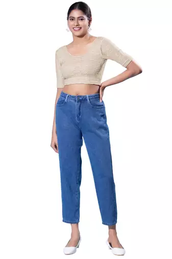 Non-Padded Jacquard Round Neck  Blouse