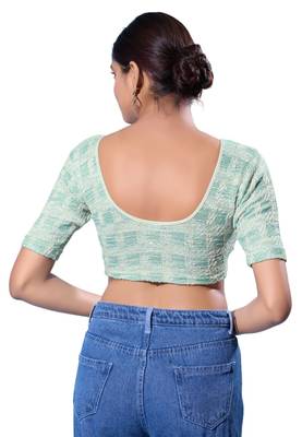Non-Padded Jacquard Round Neck  Blouse 2