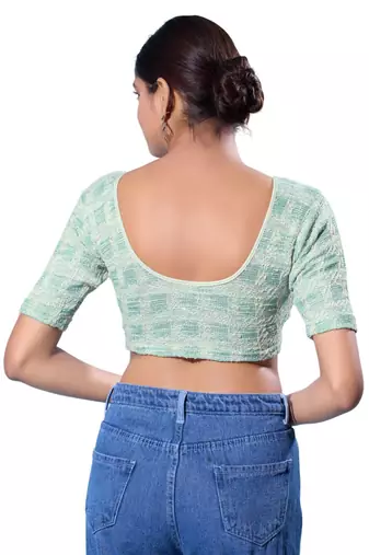 Non-Padded Jacquard Round Neck  Blouse