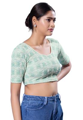 Non-Padded Jacquard Round Neck  Blouse 3