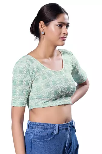 Non-Padded Jacquard Round Neck  Blouse