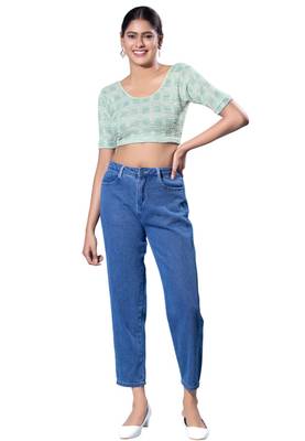 Non-Padded Jacquard Round Neck  Blouse 4