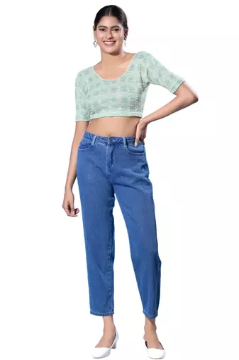Non-Padded Jacquard Round Neck  Blouse